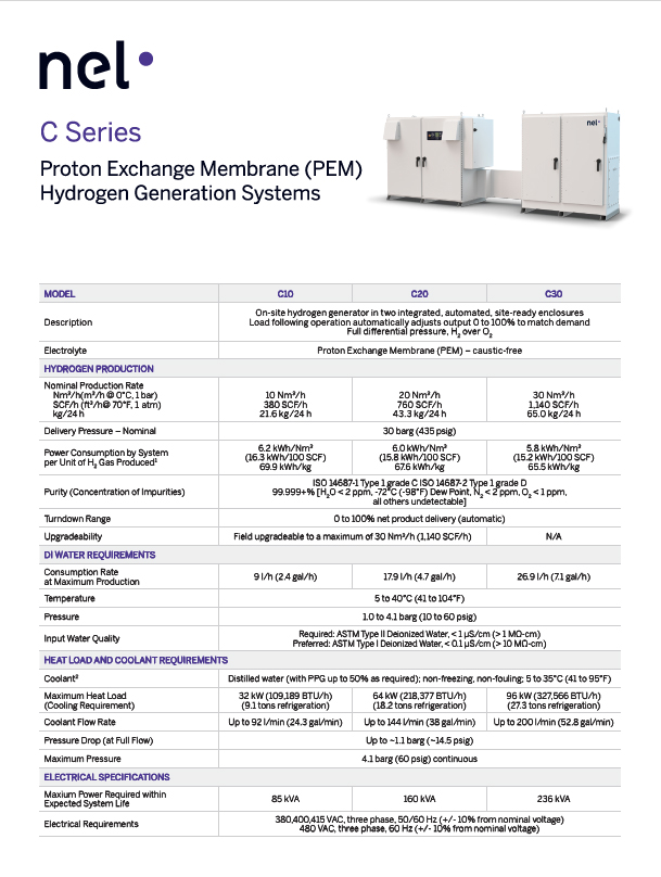 Screenshot of c-series spec sheet