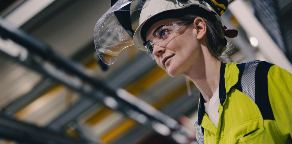 Close-up of a women engineer, Cecilie in a factory