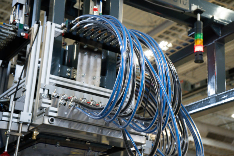 Wires into an electrolyser at the manufacturing station in Wallingford, USA